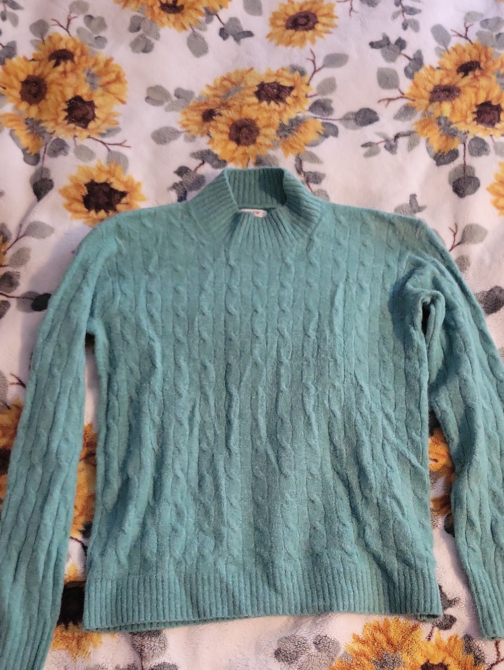 J. Crew Aqua Cable-Knit Mock Neck Sweater